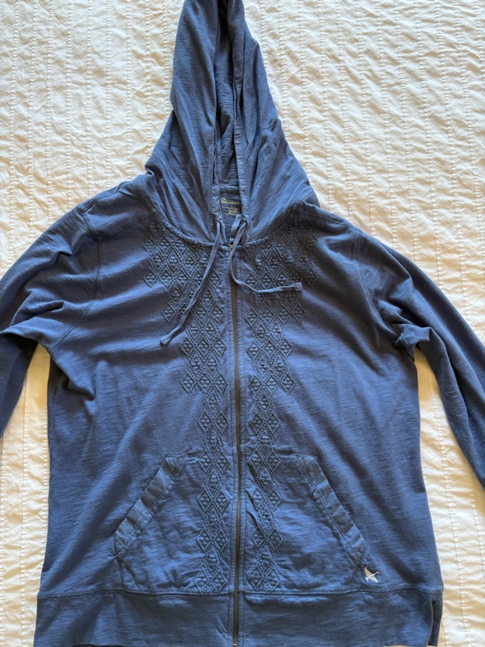 Pretty Eddie Bauer Periwinkle Blue Hoodie with embroidered detailing. - Picture 2 of 5